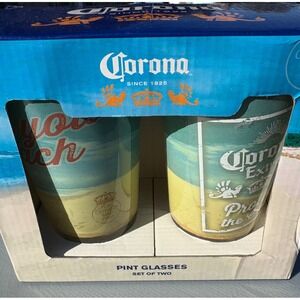Corona Pint Glasses Find Your Beach Set of‎ 2 16oz Beer La Cerveza Mas Fina
